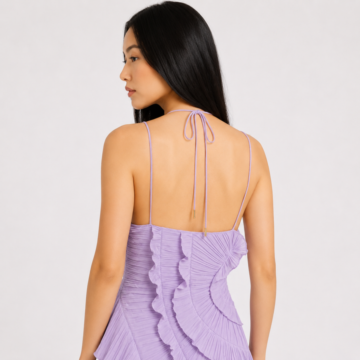 Grace | Purple Pleated Frill Wedding Guest Maxi Dress