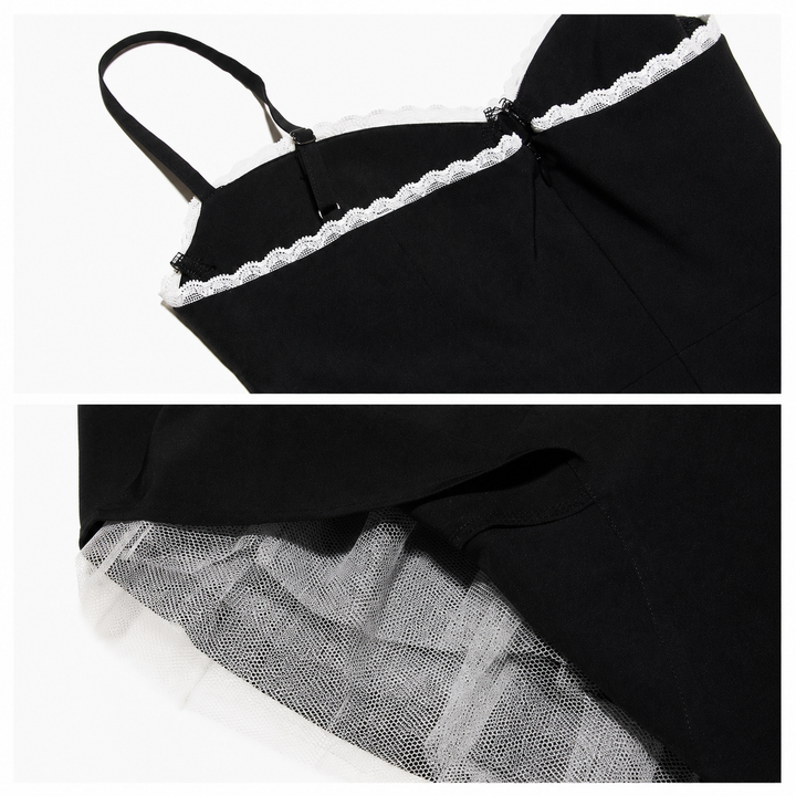 Bop | Black Lace Trim Fit and Flare Mini Dress