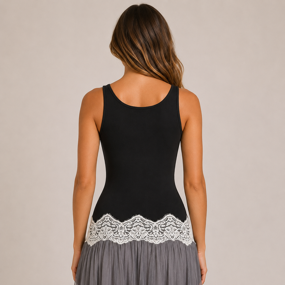 Amour | Black Lace Trim Contrast Maxi Dress