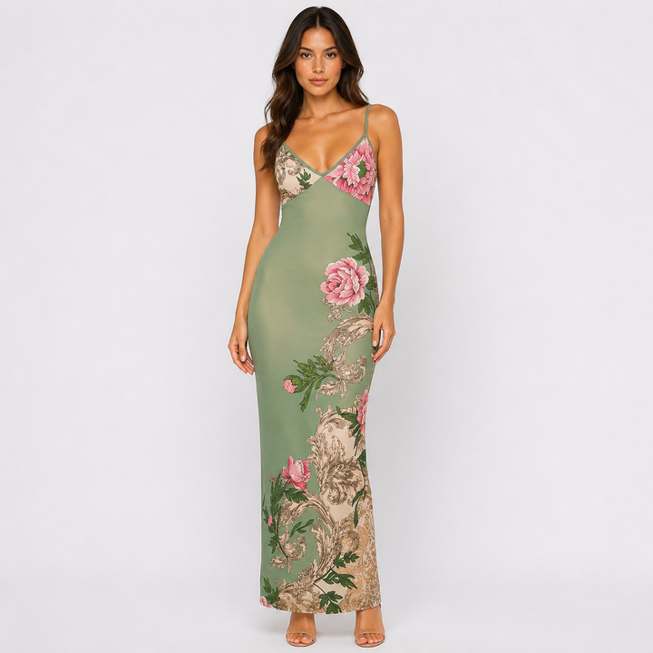 Fern | Green Floral Print Maxi Dress