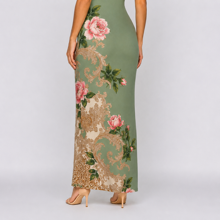 Fern | Green Floral Print Maxi Dress
