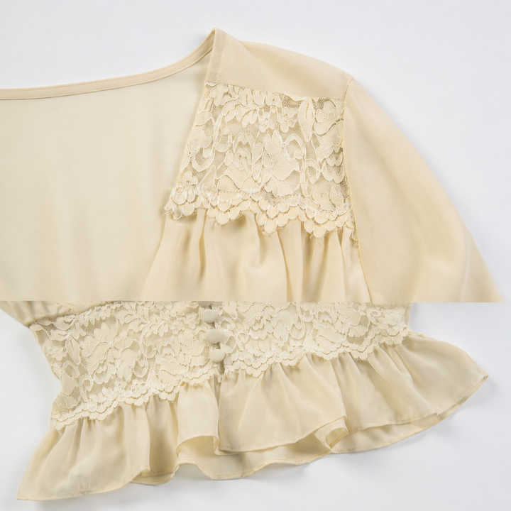 Draw | Cream Lace Cardigan Top and Tiered Maxi Skirt Set