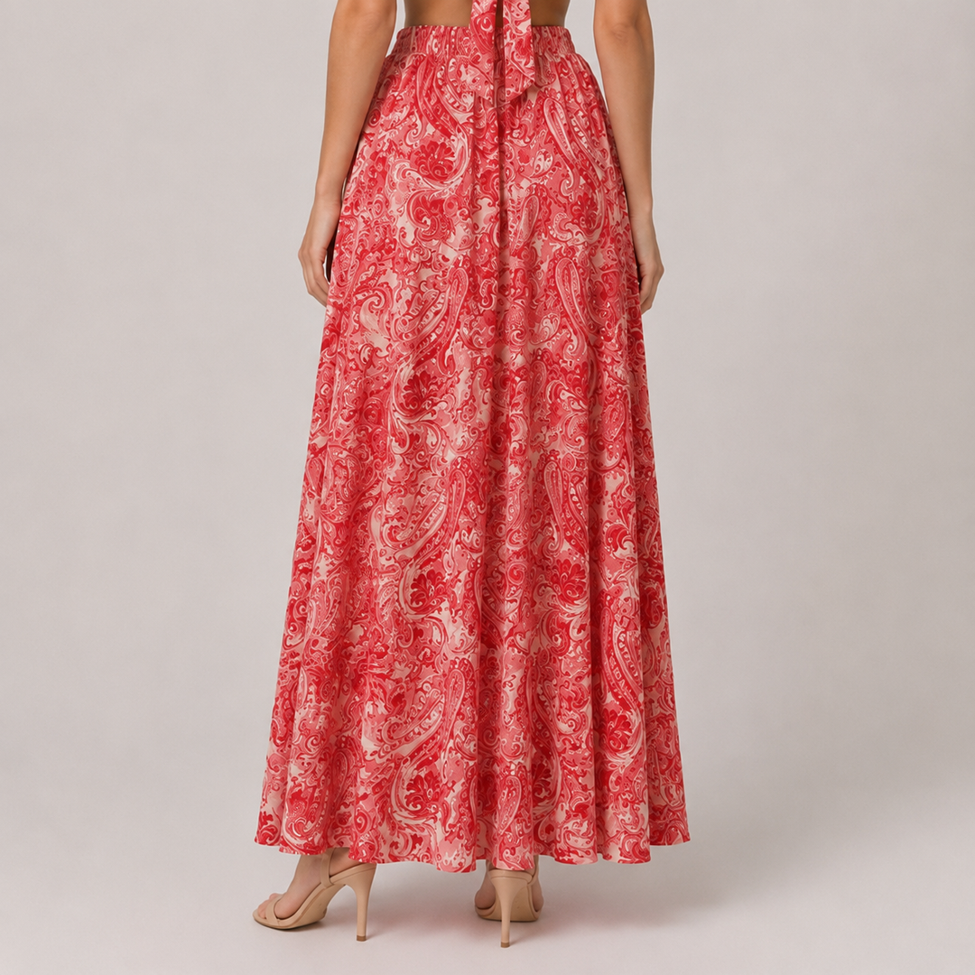 Echo | Red Paisley Print Ruffle Sleeve Maxi Dress