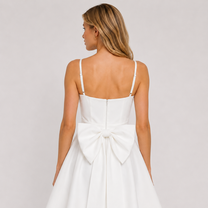 Belle | Square Neck Bow Back Fit and Flare Mini Dress
