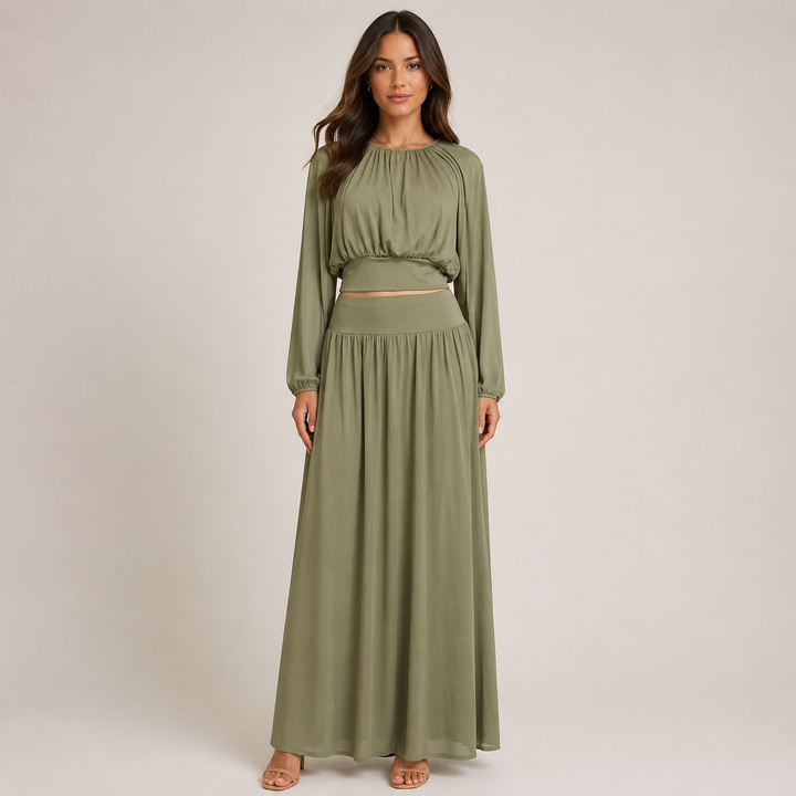 Glee | Balloon Sleeve Top and Gathered Maxi Skirt Set