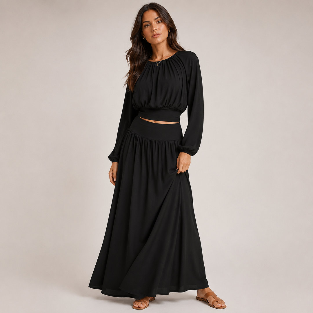Glee | Balloon Sleeve Top and Gathered Maxi Skirt Set