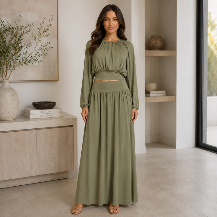 Glee | Balloon Sleeve Top and Gathered Maxi Skirt Set