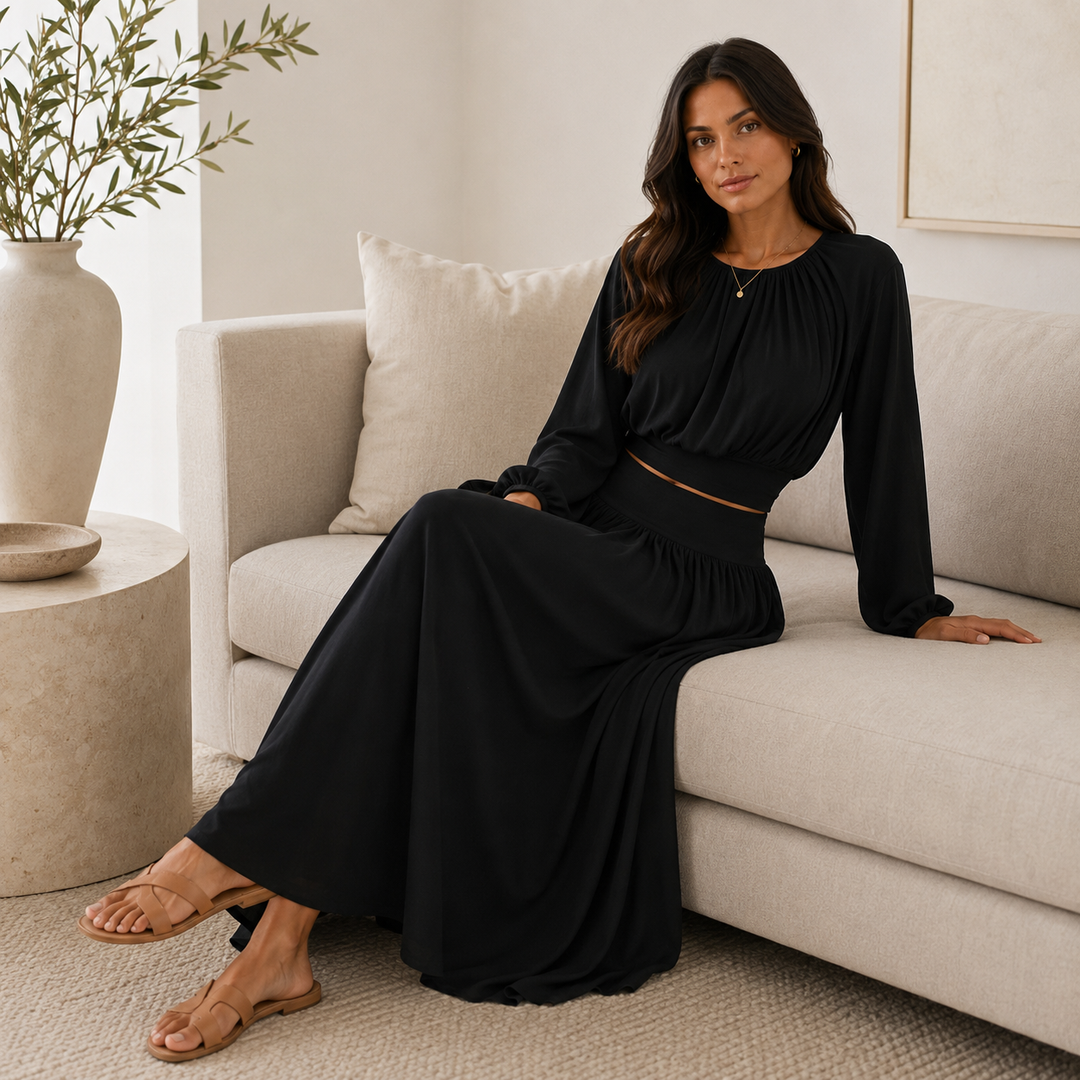Glee | Balloon Sleeve Top and Gathered Maxi Skirt Set
