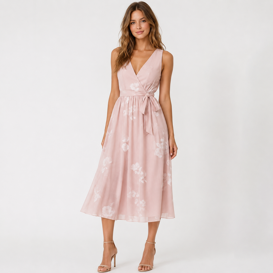Lure | Floral Print Wrap Tie Waist Midi Dress