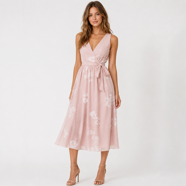 Lure | Floral Print Wrap Tie Waist Midi Dress