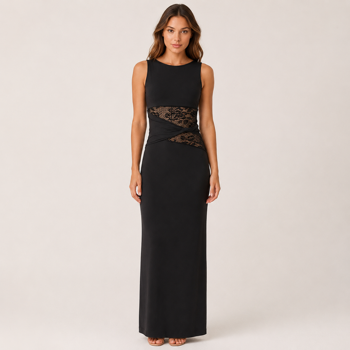 Seam | Black Lace Waist Twisted Jersey Maxi Dress