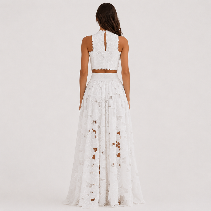 Blush | White Floral Lace Two Piece Maxi Skirt Set