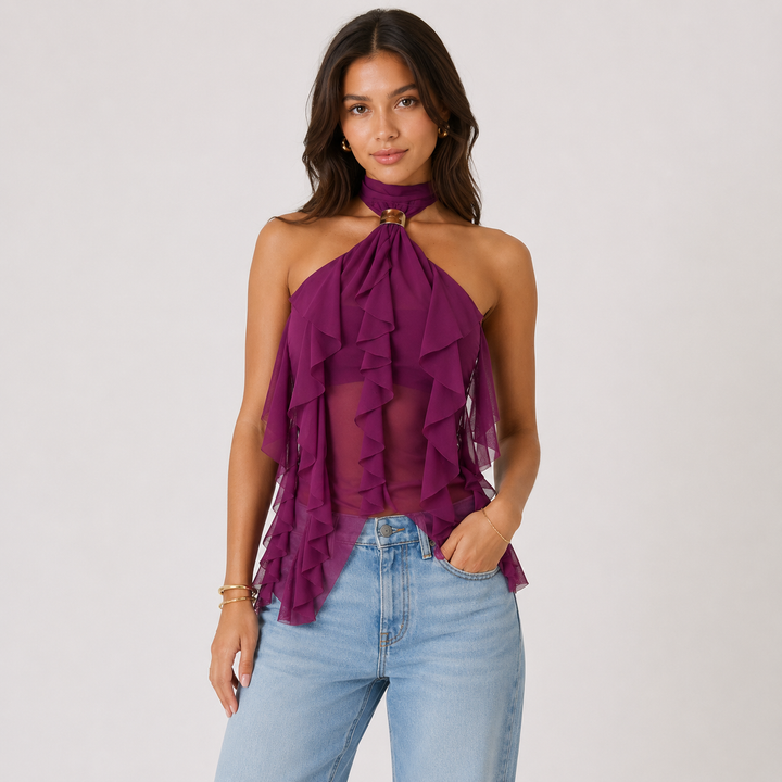 Claim | Purple Ruffle Halter Top