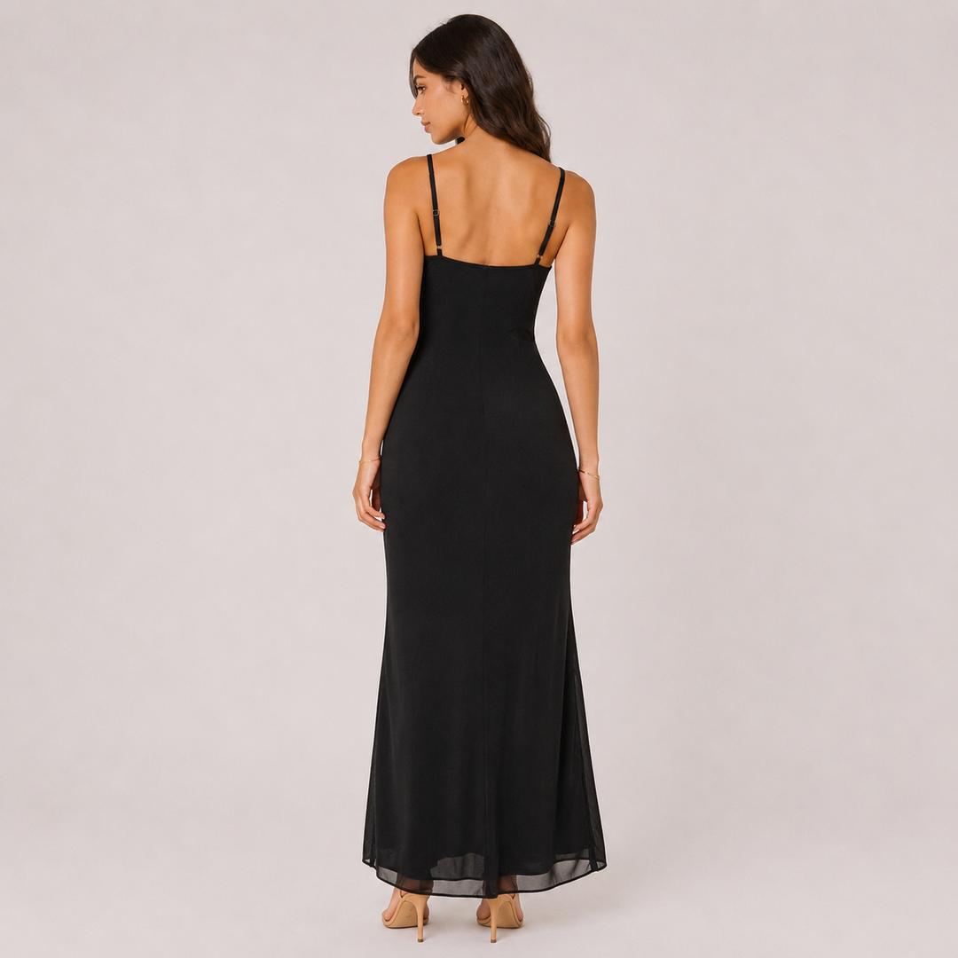Lean | Black Ruched Backless Maxi Dress