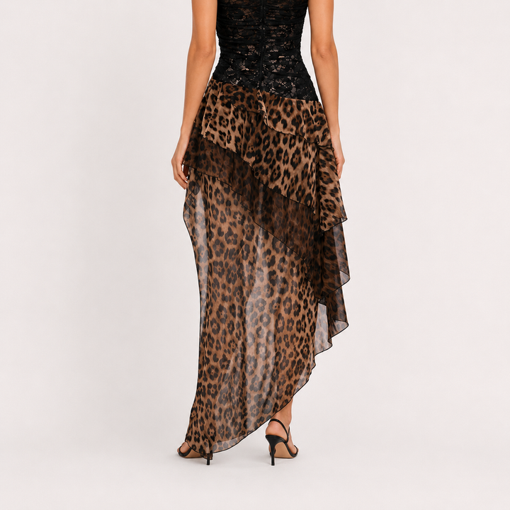 Tempt | Leopard Print One Shoulder Lace Maxi Dress