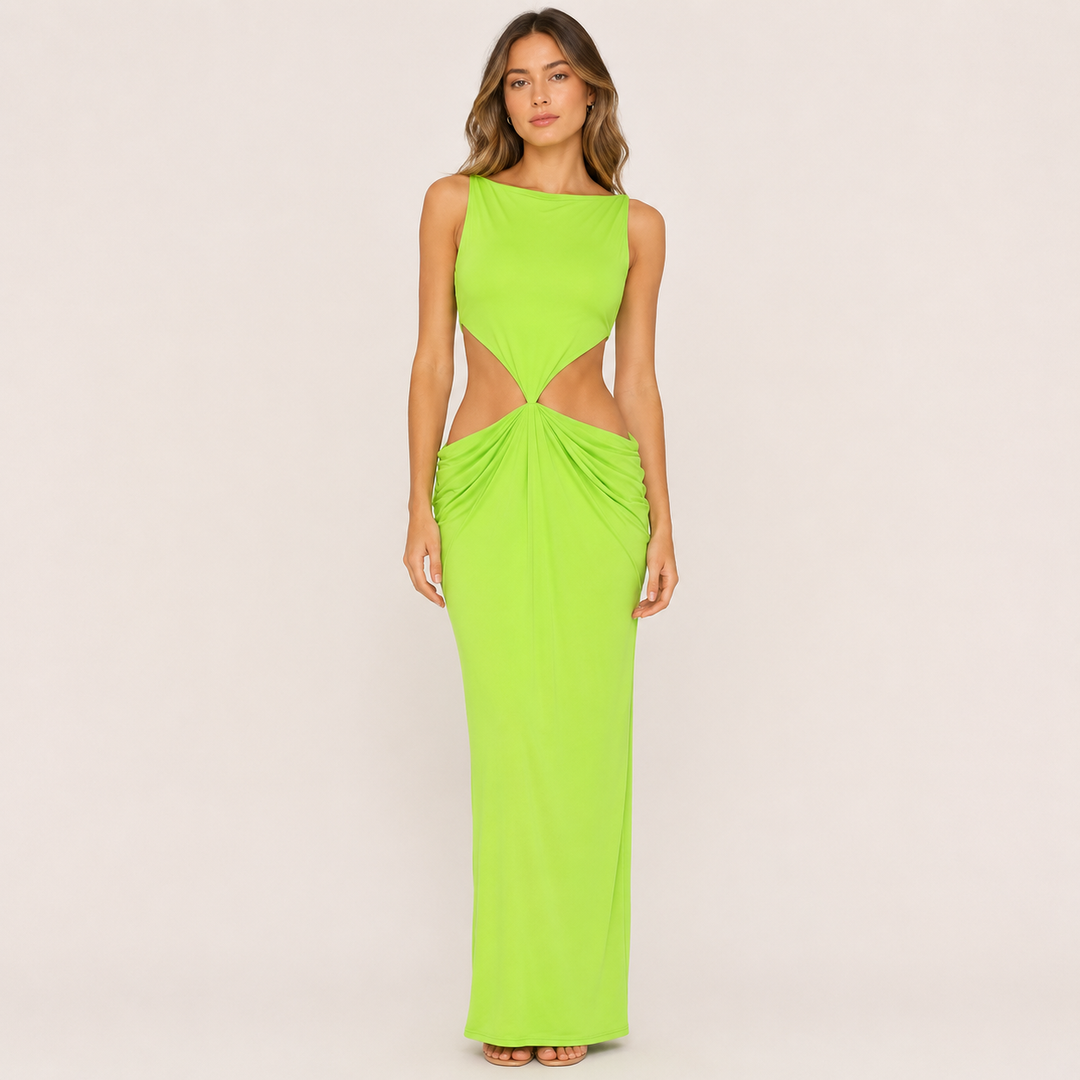 Burn | Green Cutout Backless Draped Maxi Dress