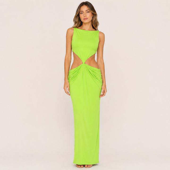 Burn | Green Cutout Backless Draped Maxi Dress