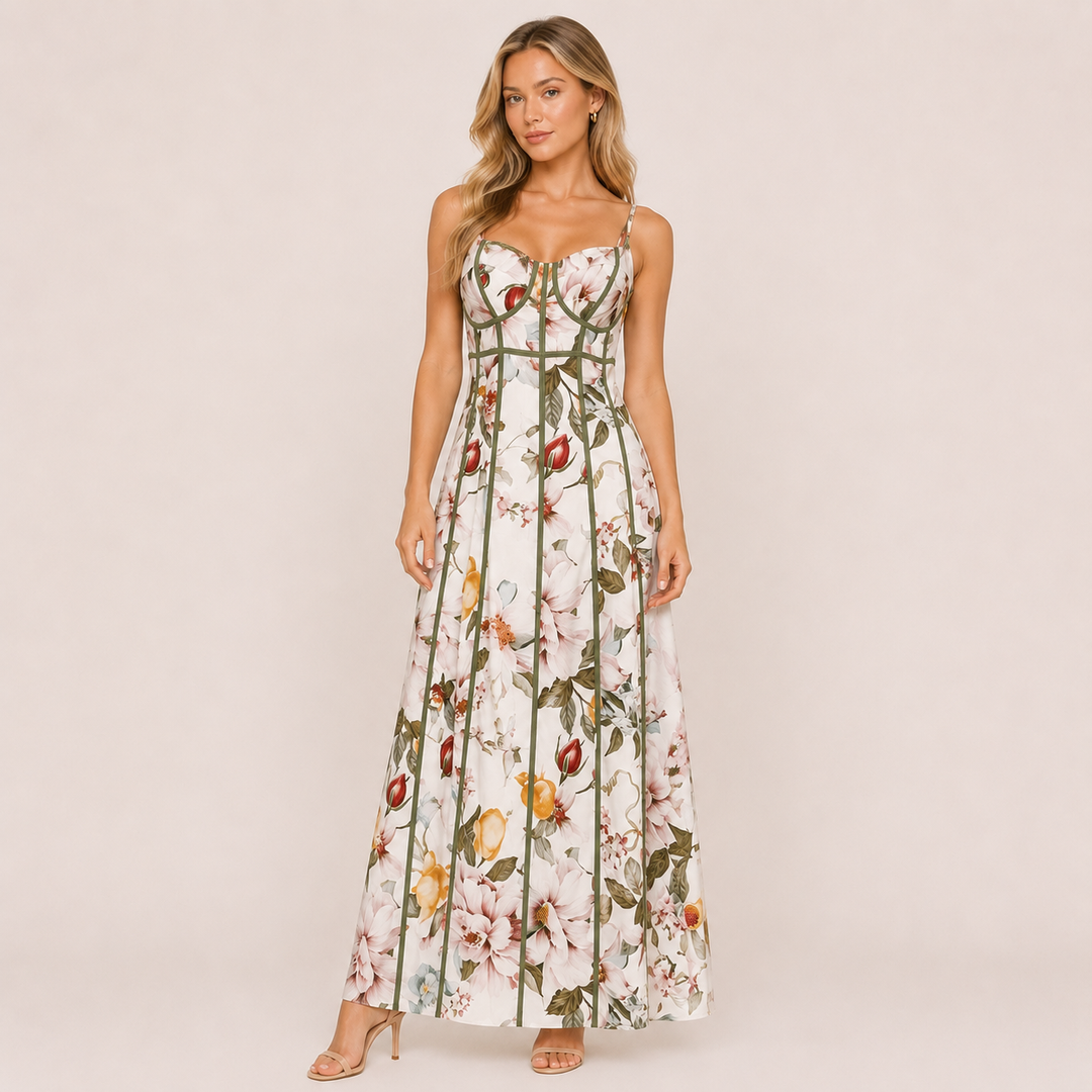 Bloom | White Floral Bustier A-Line Maxi Dress
