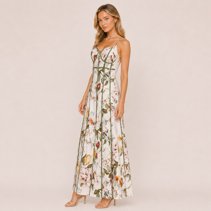 Bloom | White Floral Bustier A-Line Maxi Dress