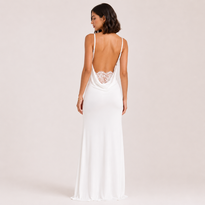 Dove | White Satin Cowl Neck Backless Maxi Dress