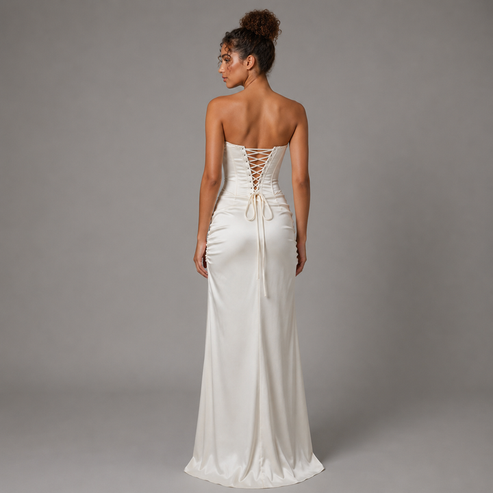 Own | White Strapless Corset High Slit Maxi Dress