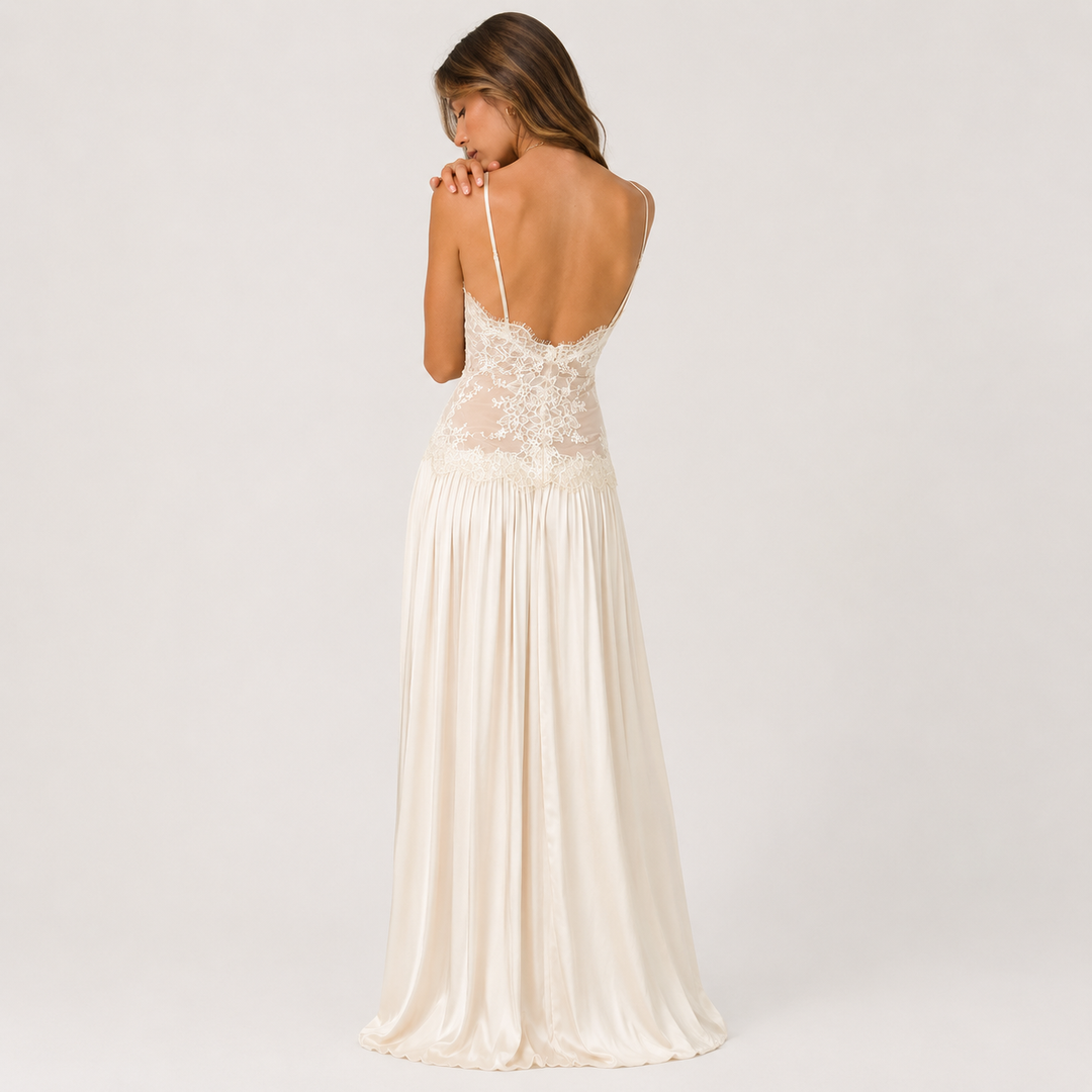 Once | Ivory Lace Floral Halter Maxi Dress