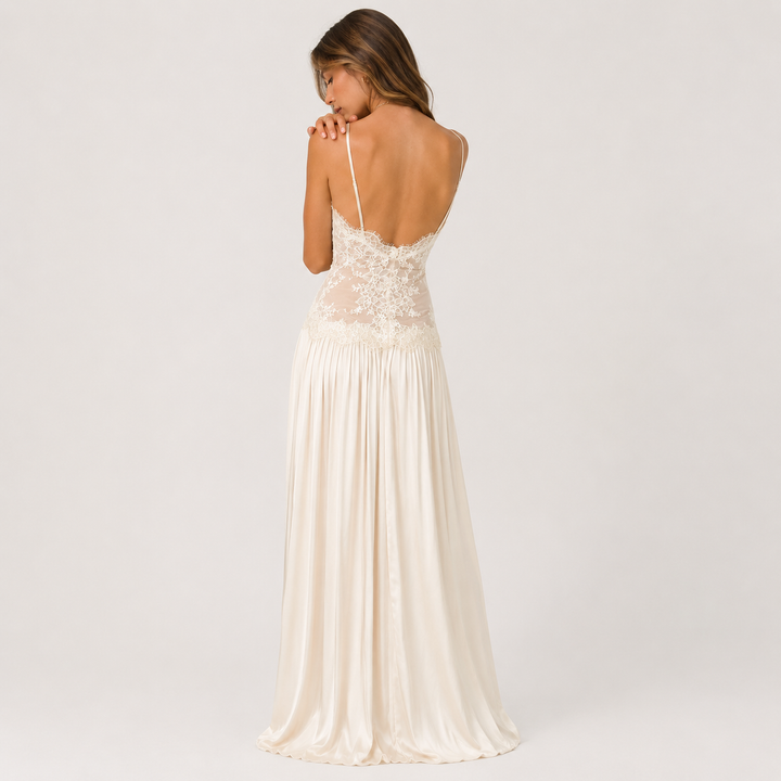 Once | Ivory Lace Floral Halter Maxi Dress