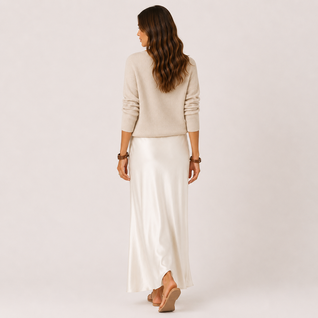 Whim | Cream Knit Sweater &amp; Satin Slip Dress Set
