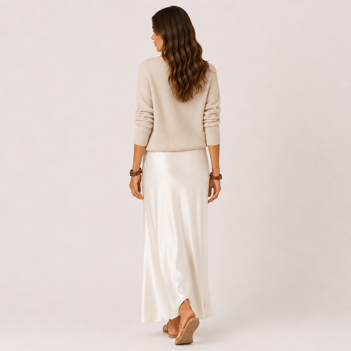 Whim | Cream Knit Sweater &amp; Satin Slip Dress Set