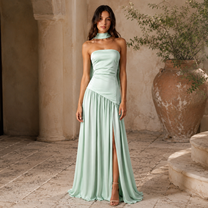 Hold | Sage Green Strapless Lace-Up Maxi Dress