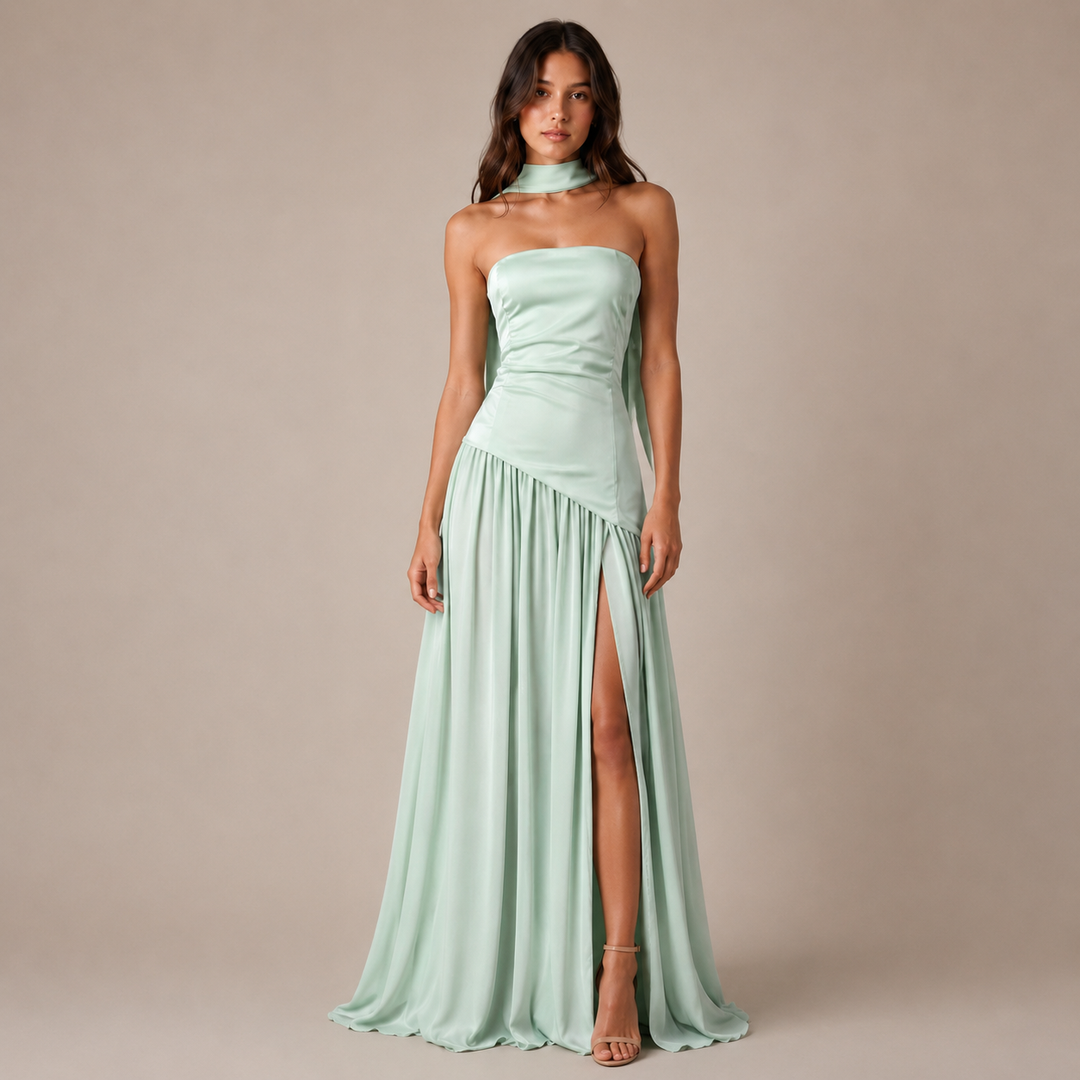 Hold | Sage Green Strapless Lace-Up Maxi Dress