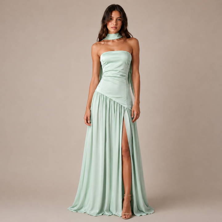 Hold | Sage Green Strapless Lace-Up Maxi Dress