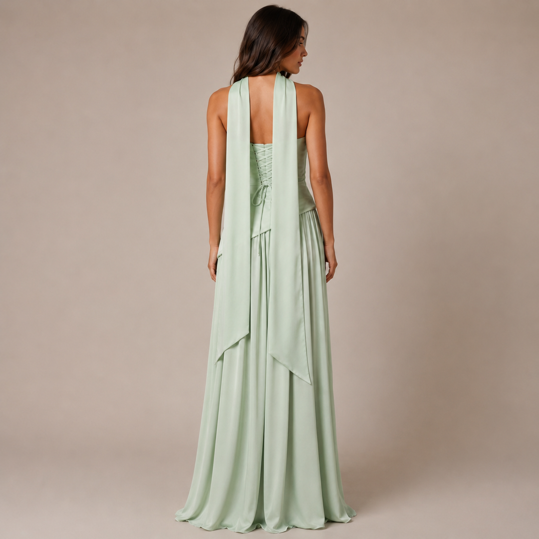 Hold | Sage Green Strapless Lace-Up Maxi Dress