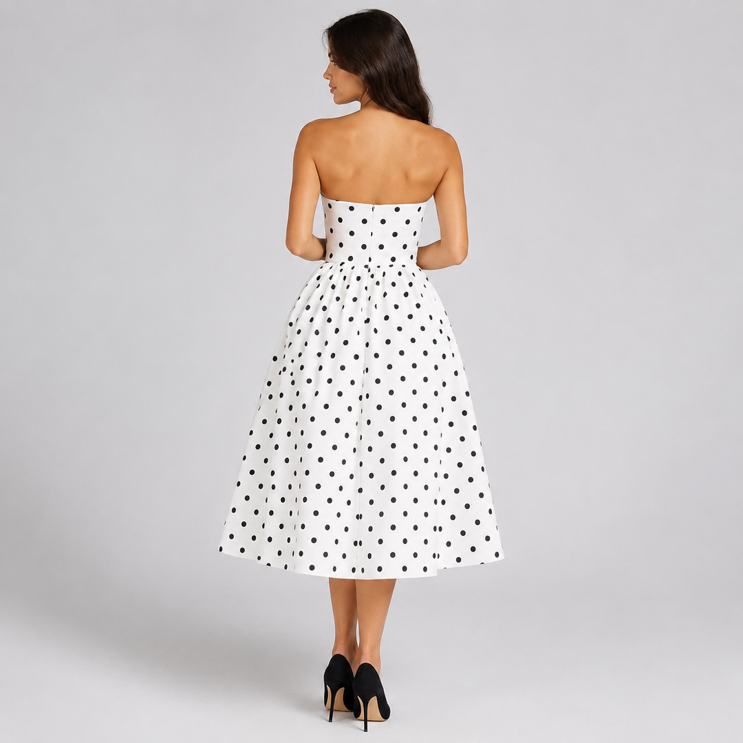 Reel | Polka Dot Strapless A Line Midi Dress