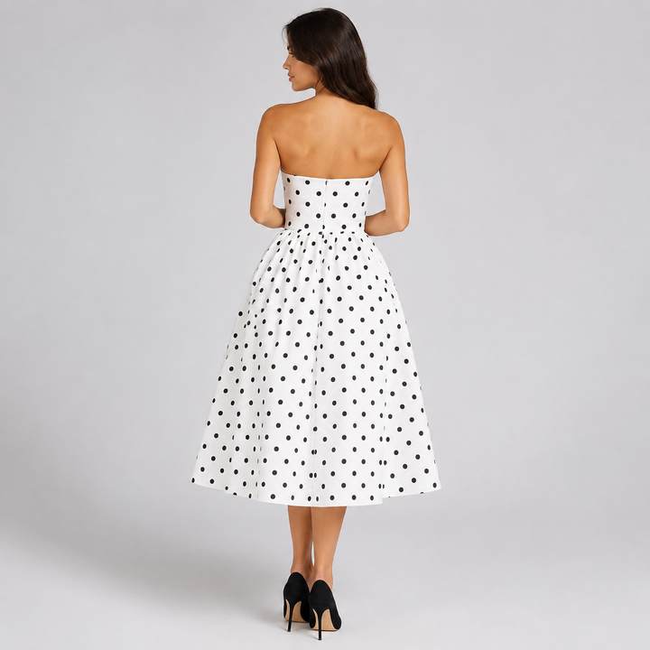 Reel | Polka Dot Strapless A Line Midi Dress