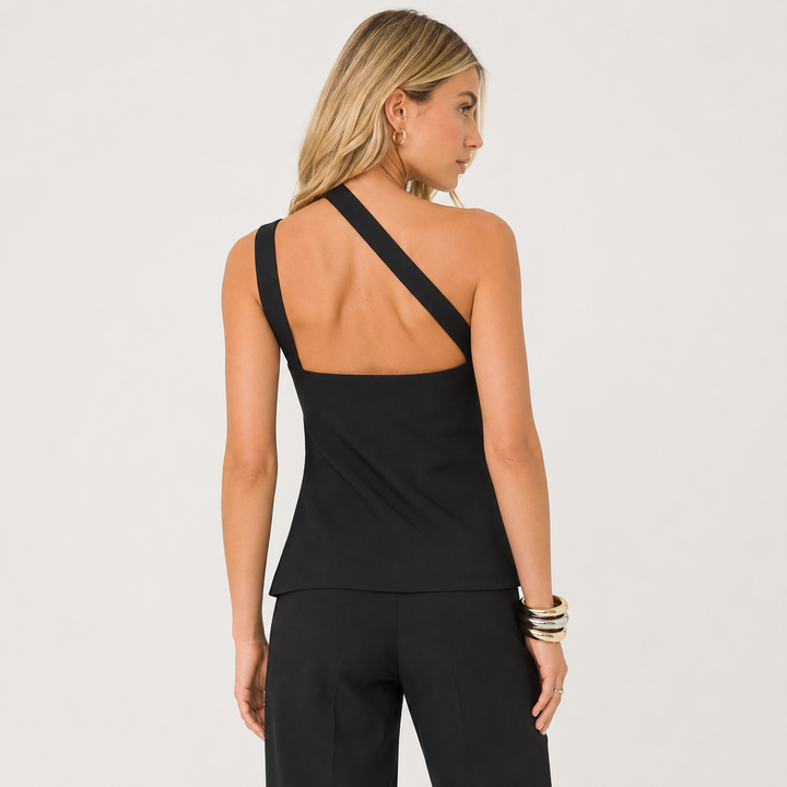 Cross | Black Asymmetric One Shoulder Button Vest