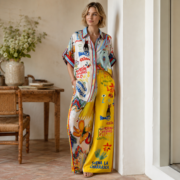 Free | Graffiti Print Two Piece Pants Set