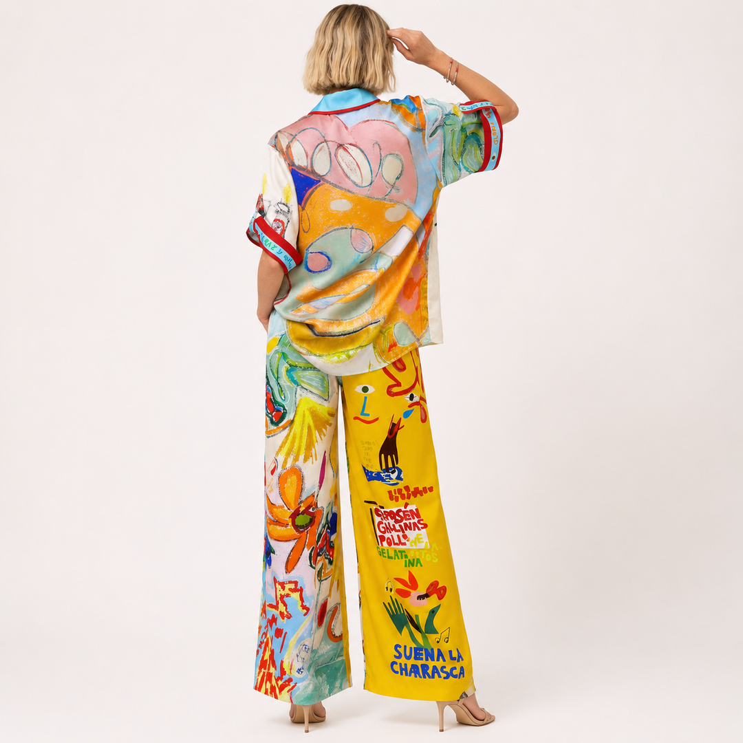 Free | Graffiti Print Two Piece Pants Set