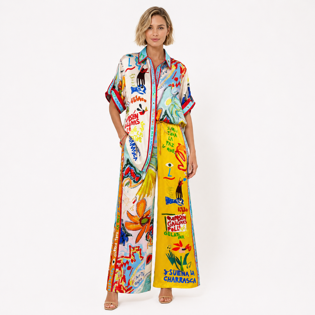 Free | Graffiti Print Two Piece Pants Set