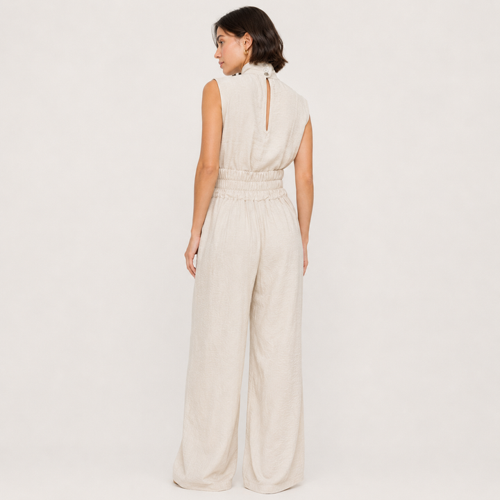 Hum | Cream Two Piece Set High Neck Top Wide Leg Pants