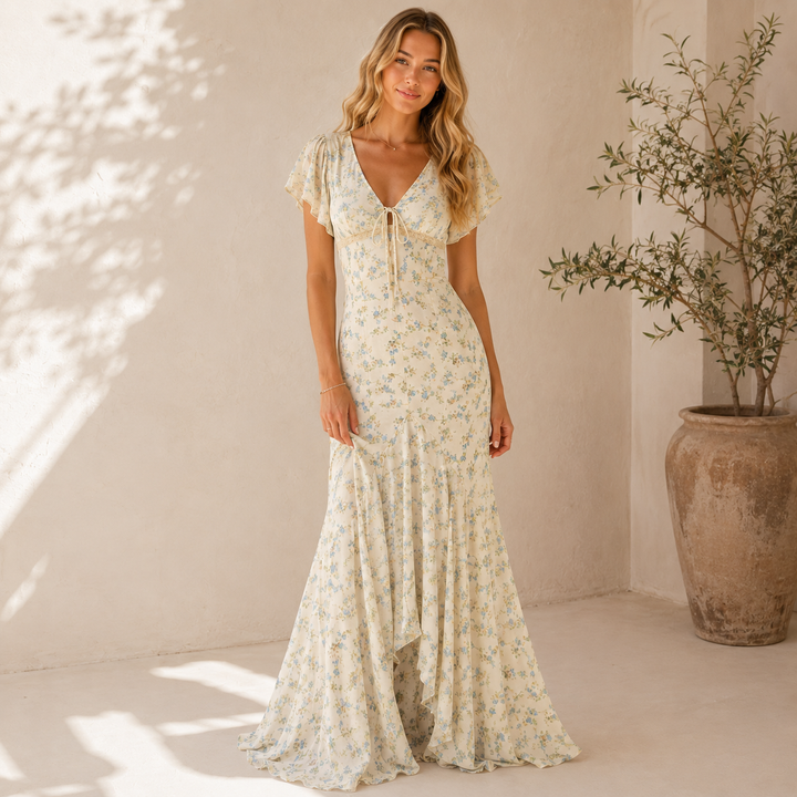 Flush | Floral V-Neck Tie Front Maxi Dress