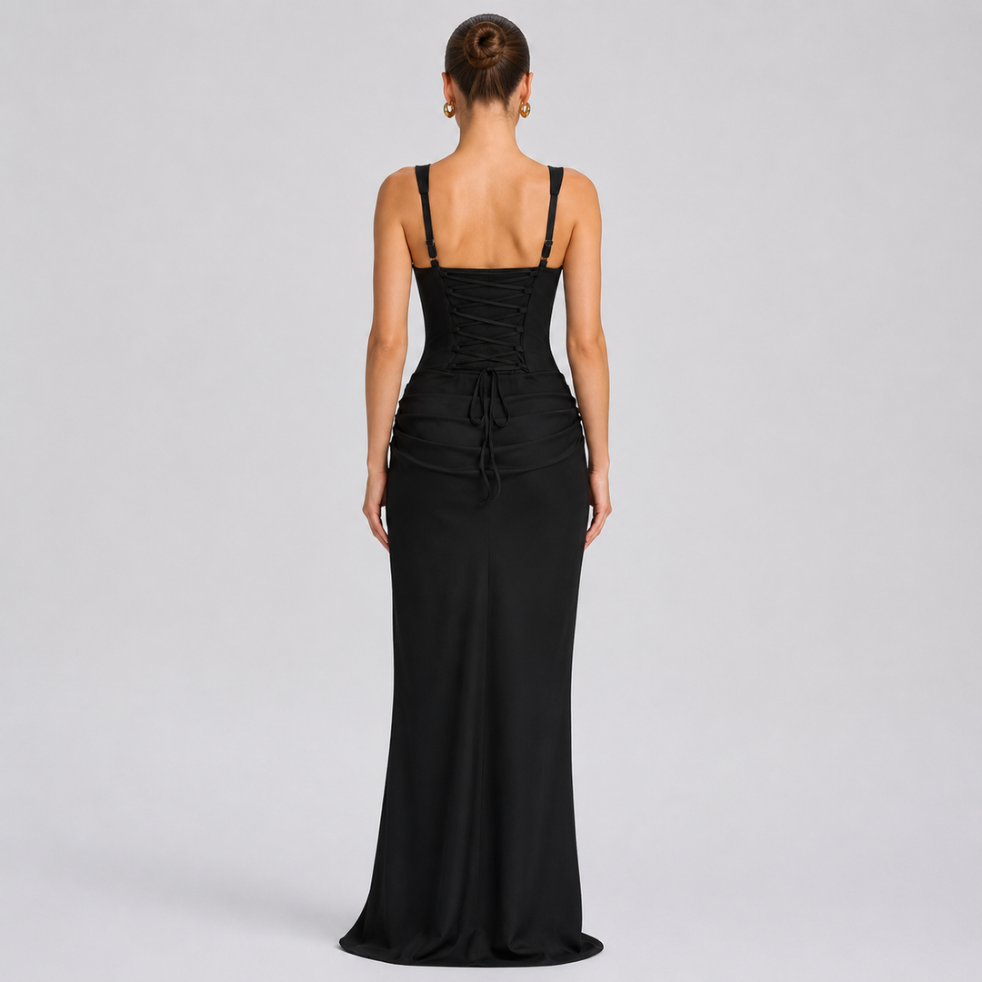 Vow | Square Neck Corset Cowl Drape Maxi Dress
