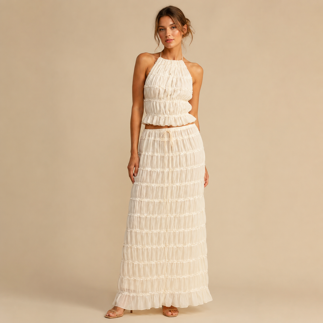 Tide | Halter Tiered Ruffle Maxi Skirt Two-Piece Set