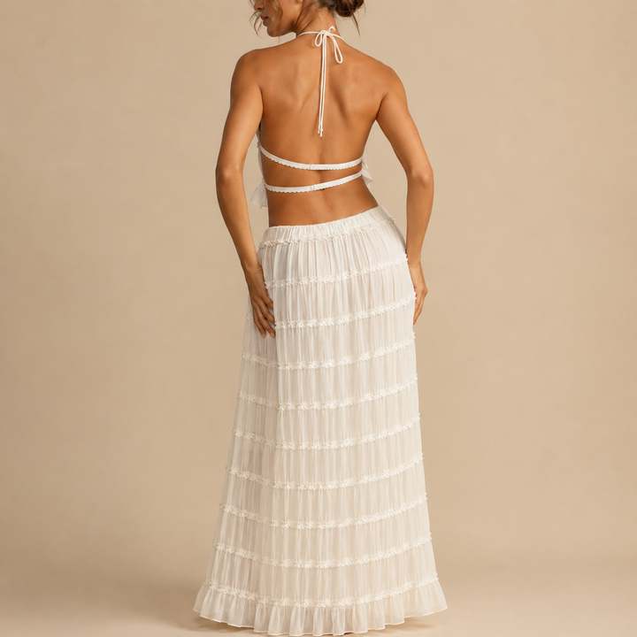 Tide | Halter Tiered Ruffle Maxi Skirt Two-Piece Set
