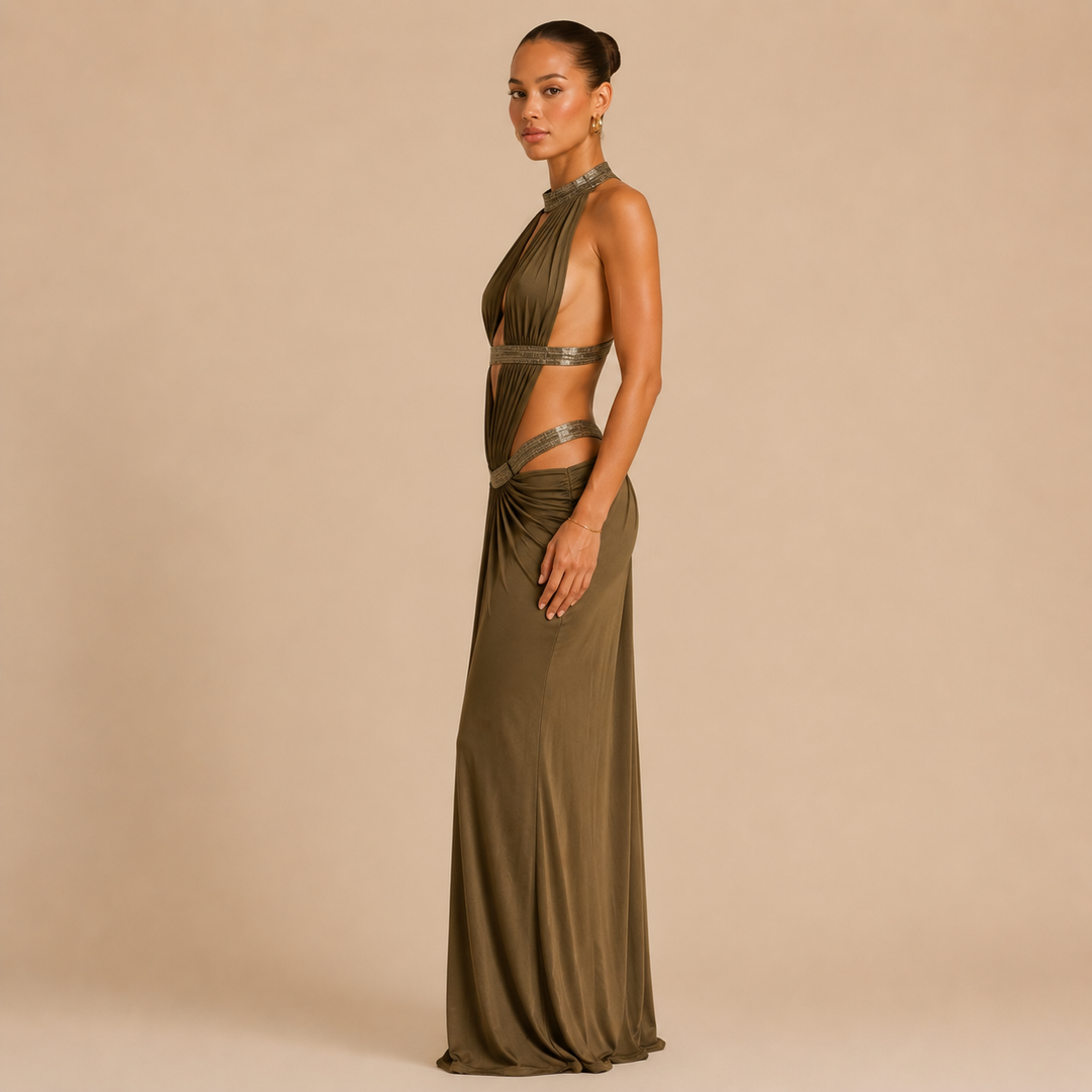 Muse | Plunge Backless Draped Maxi Dress
