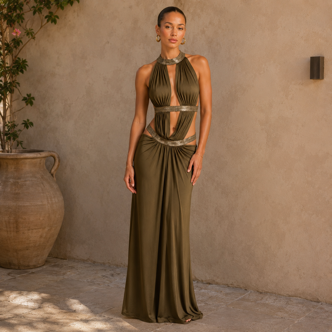 Muse | Plunge Backless Draped Maxi Dress
