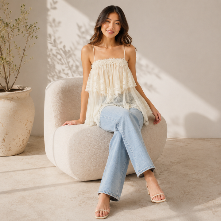 Baby | Cream Lace Babydoll Cami Top