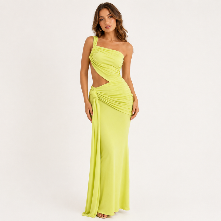Blaze | Green One-Shoulder Cutout Wrap Maxi Dress