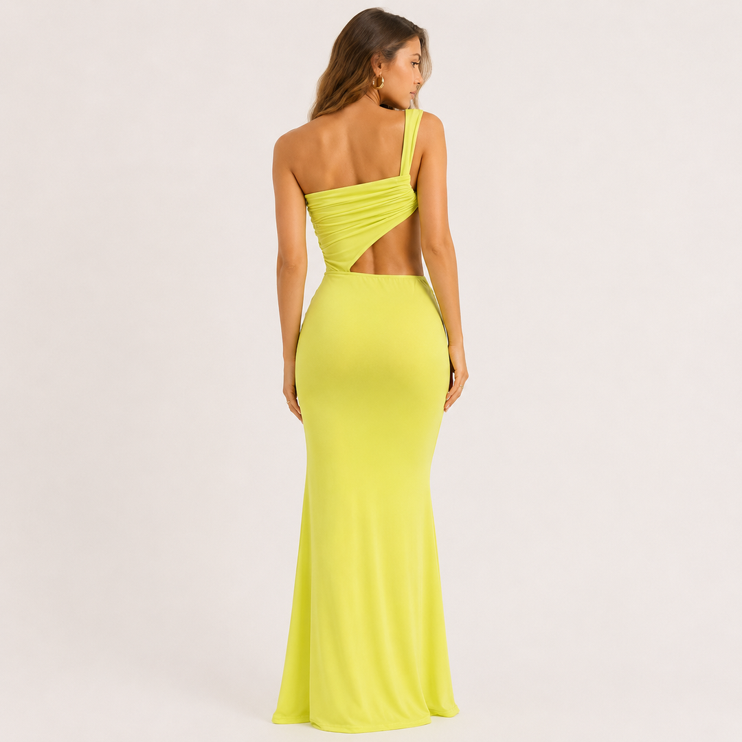 Blaze | Green One-Shoulder Cutout Wrap Maxi Dress