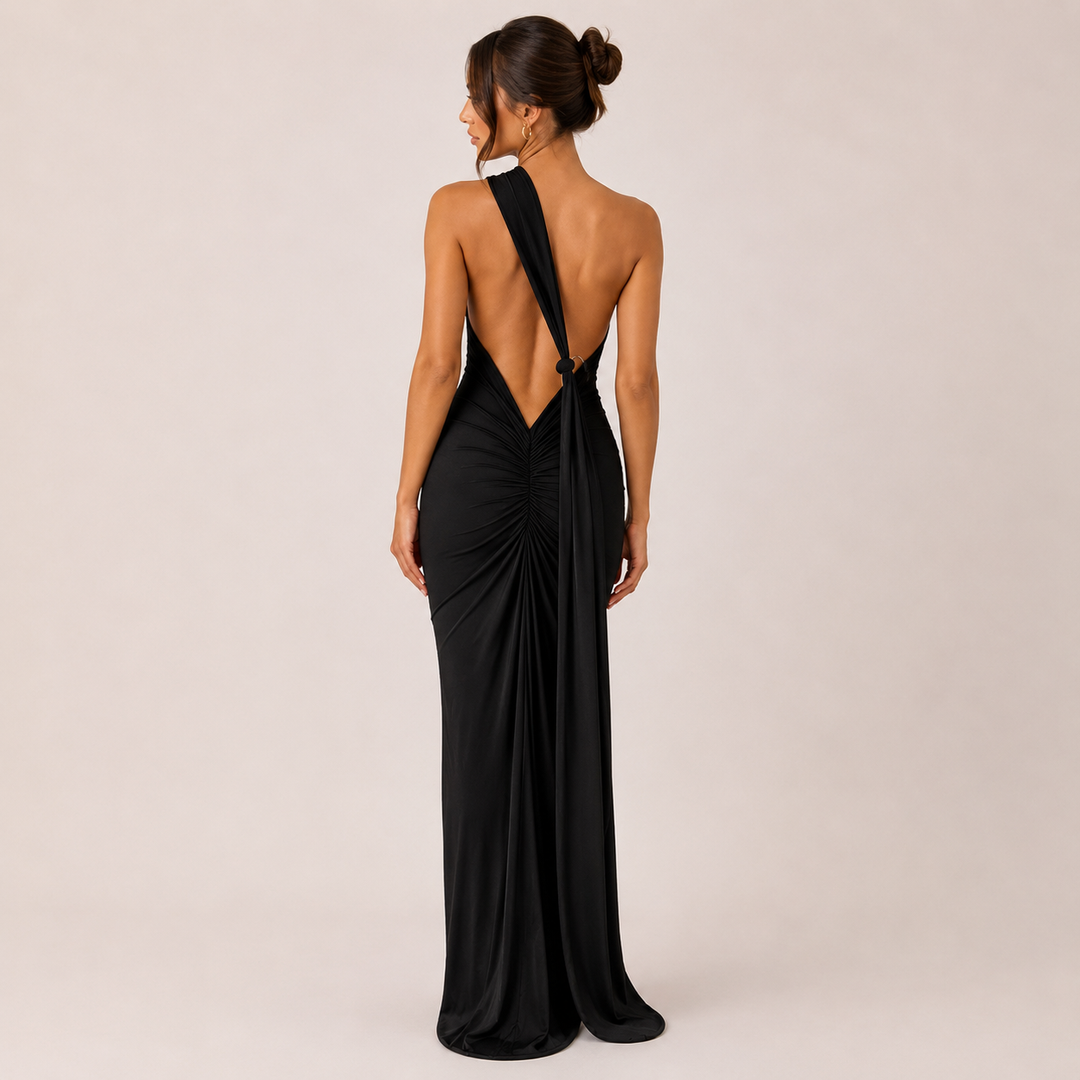 Slink | One Shoulder Backless Ruched Maxi Dress